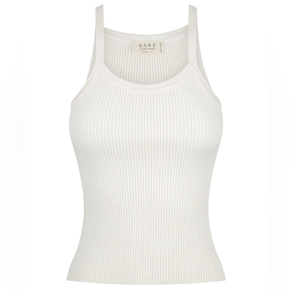 CHARLIE HOLIDAY BARE by Ribbed Cotton Tank Top, women white tank top, large - Picture 3 of 6